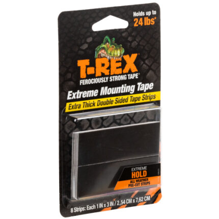T-Rex Extreme Hold Mounting Tape - Black, 8 Strips: Each 1 In. X 3 In.