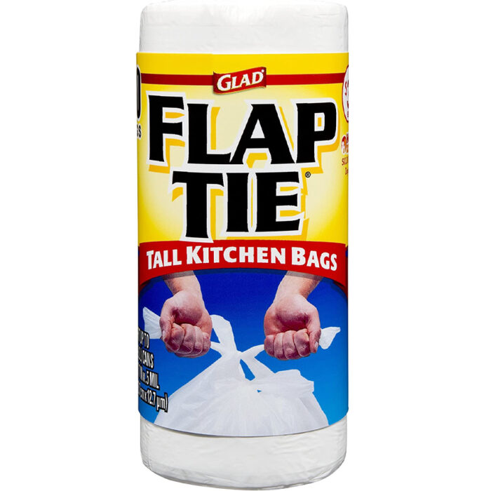 GLAD TRASH BAG 40CT TALL KITCHEN FLAP TIE 13GL WHITE - Image 1