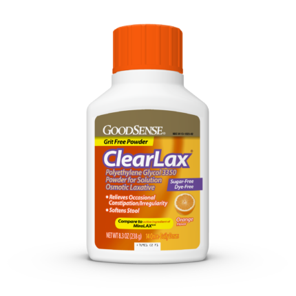 Goodsense Clear Lax  Polyethylene Glycol 3350 17G Orange Flavor 8.3 Oz - NBB! Launching June 2023