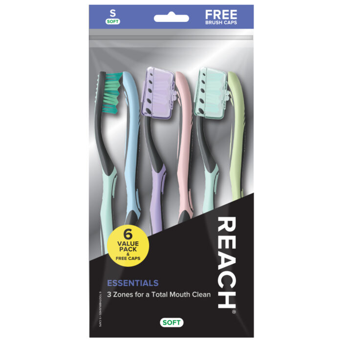 Reach Toothbrush Essentials W/Free Brush Cap Value Pack Soft 6 Ct - Image 1