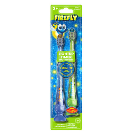 Firefly Toothbrush Suction Cup Lightup Timer Soft 2 Ct