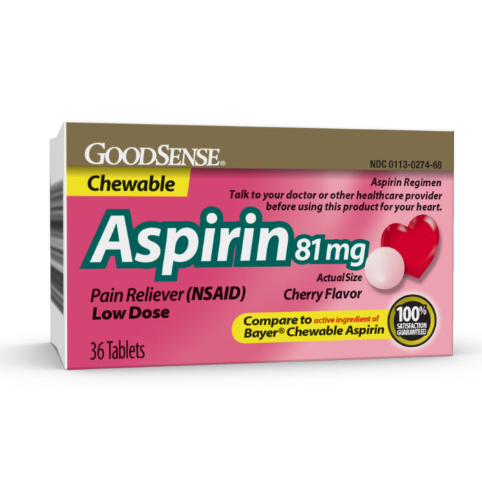 Goodsense Aspirin 81 Mg Low Dose Chewable Tablets Cherry 36 Ct - Image 1