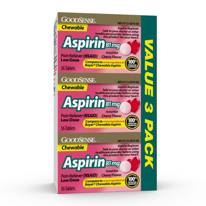 Goodsense Aspirin 81 Mg Low Dose Chew Tabs Cherry 3/36 Ct (108) - Image 1