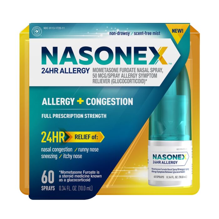 Nasonex 24Hr Allergy + Congestion Nasal Spray 60 Sprays - Image 1