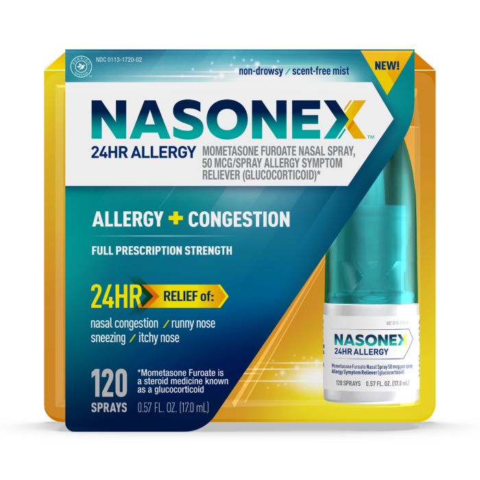 Nasonex 24Hr Allergy + Congestion Nasal Spray 120 Sprays - Image 1