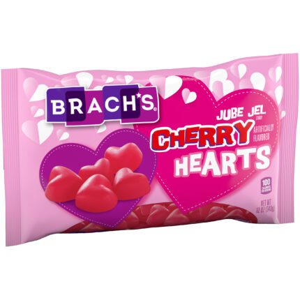 Brach'S, Jube Jel Cherry Hearts Candy, Case Of 24, 12 Oz