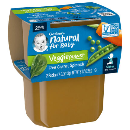 Gerber, Sitter 2Nd Foods Veggie Power Pea Carrot Spinach Baby Meals Tubs, Case Of 8, 8 Oz