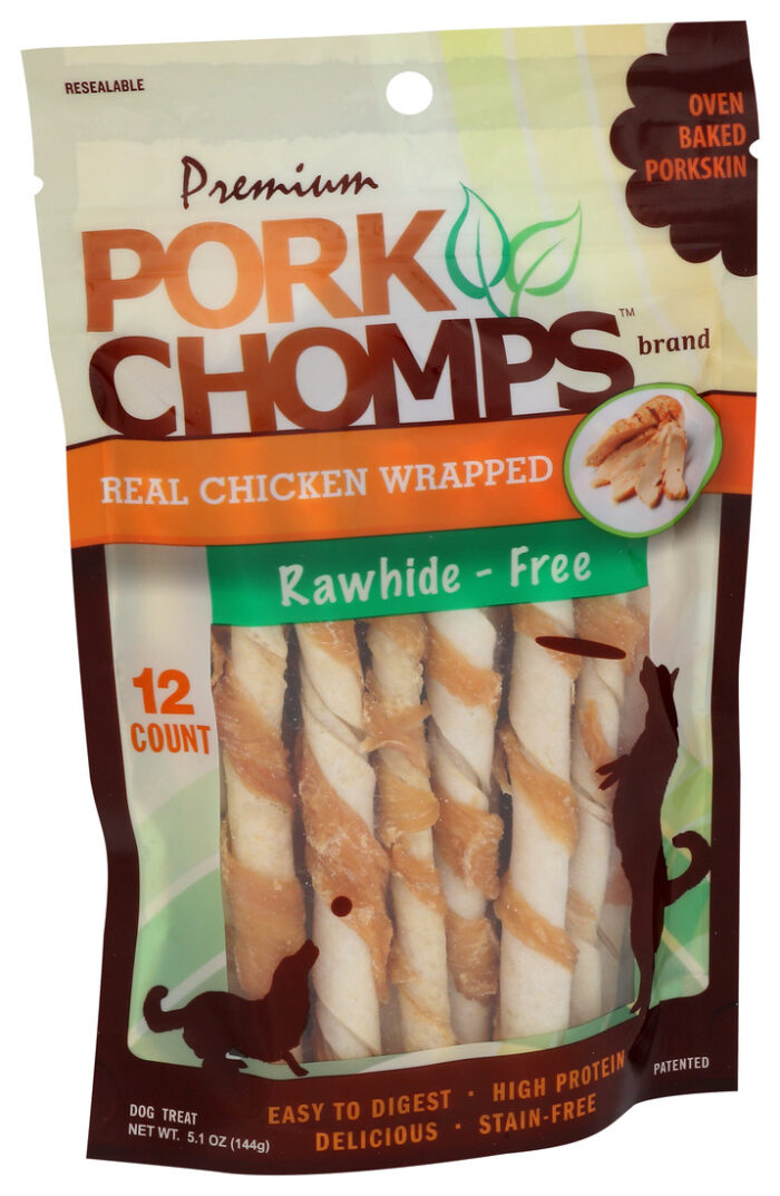 Pork Chomps, Premium Real Chicken Wrapped Rawhide Free Dog Treats, Case Of 72, 12 Ct - Image 1