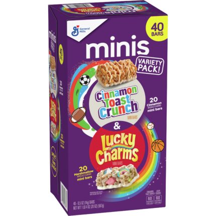 General Mills, Lucky Charms Cinnamon Toast Crunch Minis Treat Bars Variety Pack, Case Of 4, 40-.5 Oz/20 Oz