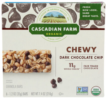 Cascadian Farm, Organic Chewy Granola Bar Chocolate Chip, Case Of 12, 7.4 Oz