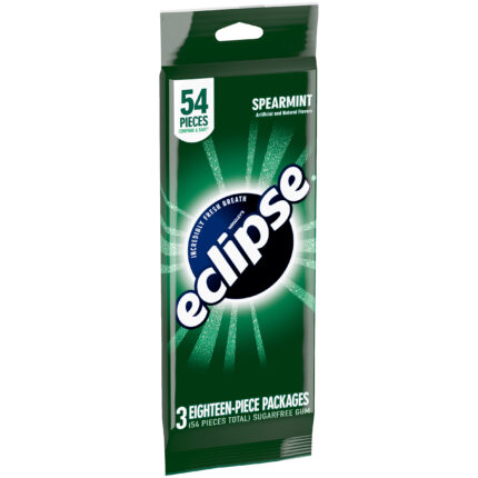 Eclipse, Gum Spearmint Sugarfree 3 Eighteen-Piece Packages, Case Of 10, 54 Ct