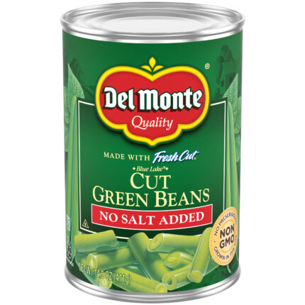Del Monte, No Salt Added Cut Green Beans Can, Case Of 24, 14.5 Oz