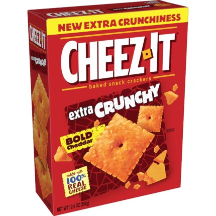 Kellogg Sales, Cheez-It Extra Crunchy Baked Cheese Crackers Bold Cheddar, Case Of 12, 12.4 Oz