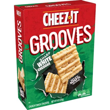 Cheez-It, Grooves Sharp White Cheddar Crunchy Snack Crackers, Case Of 12, 9 Oz