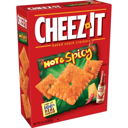 Cheez-It, Hot & Spicy Baked Snack Crackers, Case Of 12, 12.4 Oz