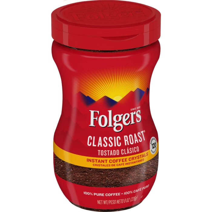 Folgers, Instant Coffee Crystals Classic Roast Jar Medium, Case Of 6, 8 Oz - Image 1