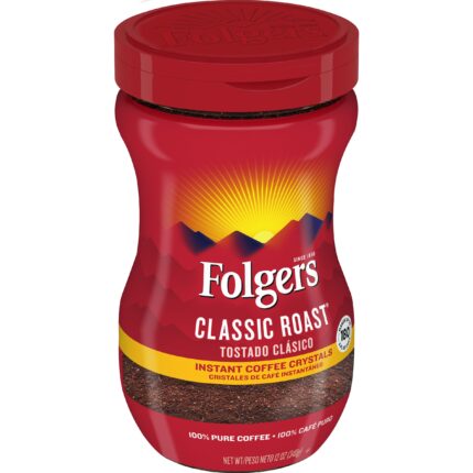 Folgers, Regular Instant Coffee Classic Roast, Case Of 6, 12 Oz