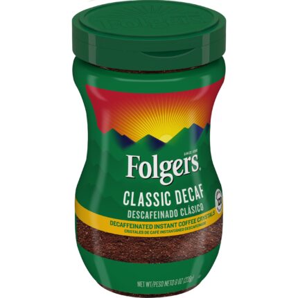 Folgers, Decaf Instant Coffee Medium Roast, Case Of 6, 8 Oz