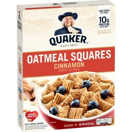 Quaker, Oatmeal Squares Crunchy Oat Cereal Cinnamon, Case Of 12, 14.5 Oz