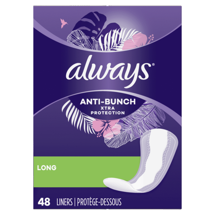 Always, Anti Bunch Xtra Protection Liners Long Unscented, Case Of 6, 48 Ct - Image 1