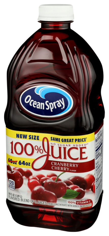 Ocean Spray, 100% Juice Cranberry Cherry No Sugar Added, Case Of 8, 64 Fl Oz