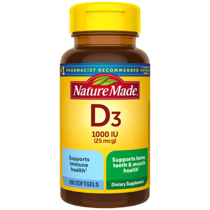 Nature Made, Vitamin D3 25 Mcg Softgels, Case Of 3, 100 Ct