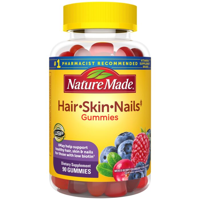 Nature Made, Hair Skin Nails Gummies Mixed Berry Cranberry & Blueberry, Case Of 3, 90 Ct - Image 1