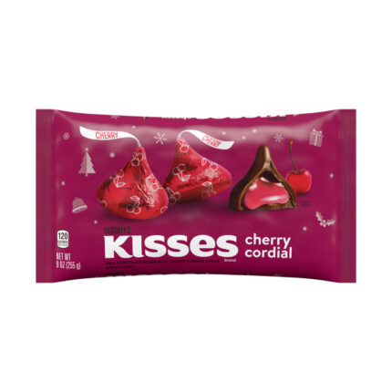 Hershey'S, Kisses Cherry Cordial Milk Chocolate Filled With Cherry Cordial Creme Candy, Case Of 16, 9 Oz