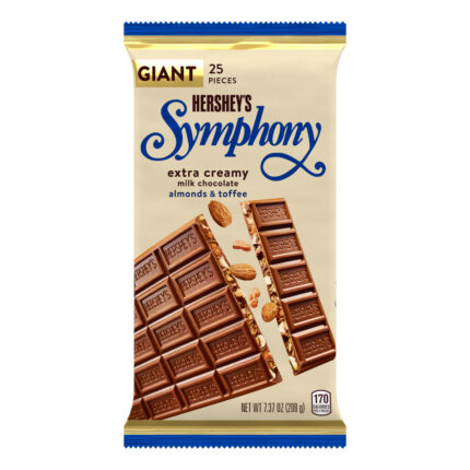 Hershey'S, Symphony Extra Creamy Milk Chocolate Almonds And Toffee Giant Candy Bar 25 Pieces, Case Of 12, 7.37 Oz