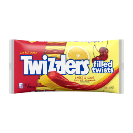 Twizzlers, Filled Twists Sweet And Sour Chewy Candy Cherry And Citrus Flavored, Case Of 18, 11 Oz