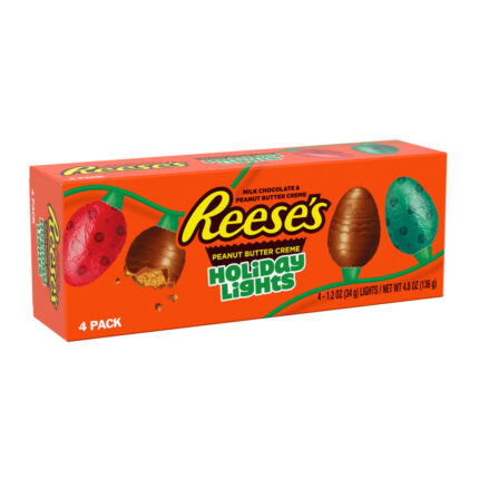 Reeses, Holiday Lights Christmas Candy Milk Chocolate Peanut Butter Creme, Case Of 24, 4.8 Oz