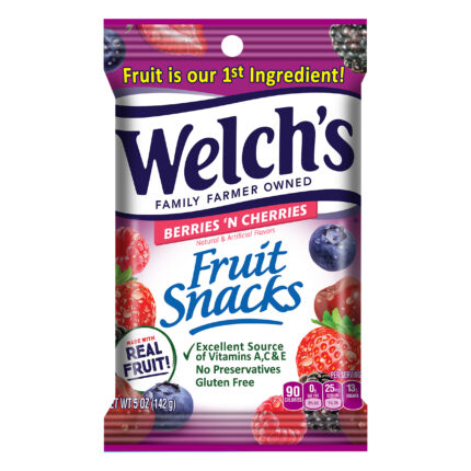 Welch'S, Fruit Snacks Berries 'N Cherries Pouch, Case Of 12, 5 Oz