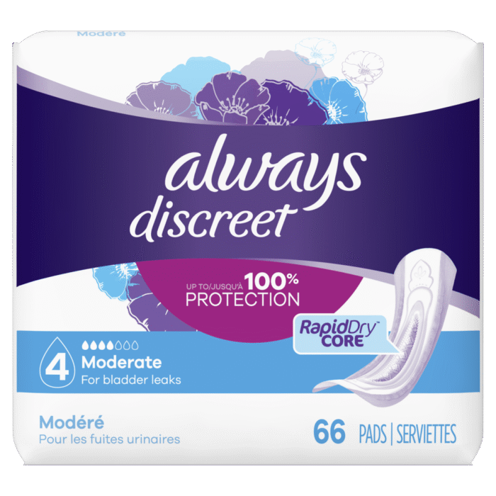 Always, Discreet Incontinence Pads Rapiddry Core 4 Moderate Absorbency Regular Length, 1 Each, 66 Ct - Image 1