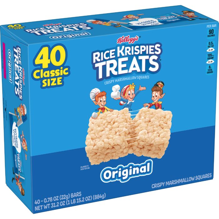 Kellogg'S, Original Size Rice Krispie Marshmallow Squares 40 Pack, Case Of 4, 31.2 Oz - Image 1
