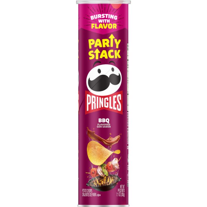 Pringles, Potato Crisps On The Go Party Stack Bbq Chips, Case Of 14, 7.1 Oz - Image 1
