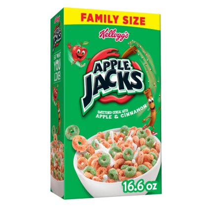 Kellogg'S, Apple Jacks Breakfast Cereal Family Size, Case Of 12, 16.6 Oz