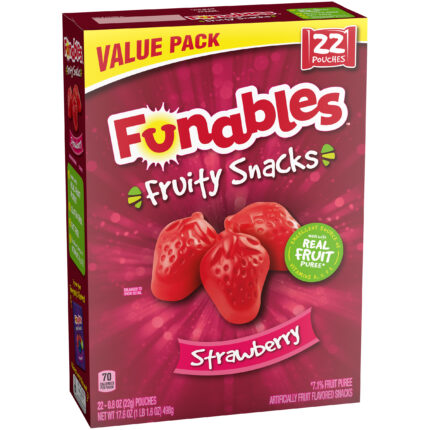 Funables, Strawberry Fruit Snacks 22Ct, Case Of 5, 17.6 Oz