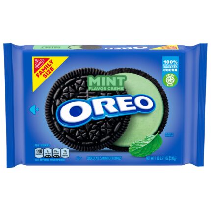 Oreo, Mint Flavor Creme Chocolate Sandwich Cookies Family Size, Case Of 12, 18.71 Oz