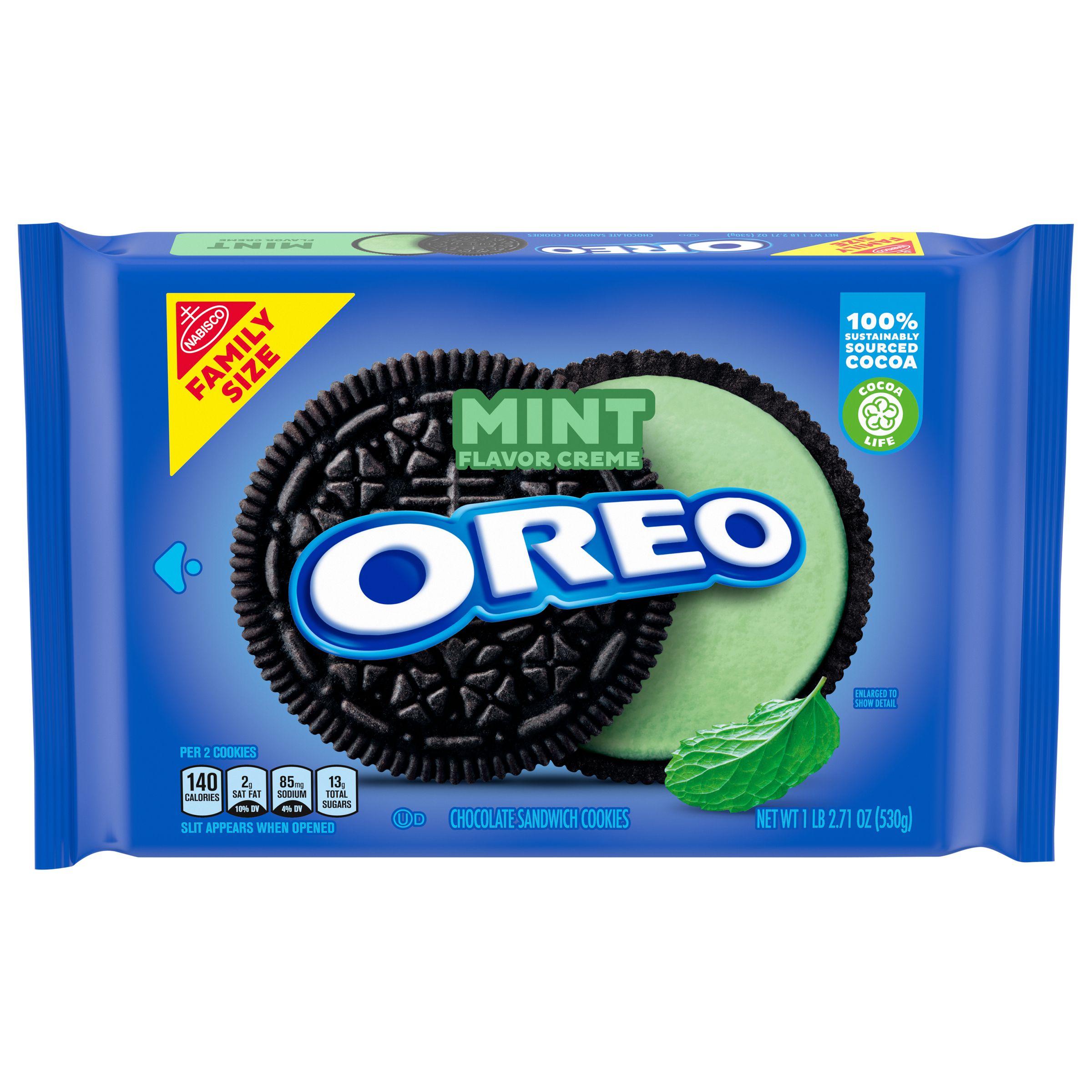 00044000060268_A1C13Fwid3D240026hei3D240026fmt3DJPEG26pathEmbed3D126printRes3D300_1WorldSync_F.jpg Oreo, Mint Flavor Creme Chocolate Sandwich Cookies Family Size, Case Of 12, 18.71 Oz - Image 1