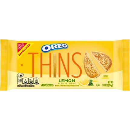 Oreo, Thins Lemon Creme Sandwich Cookies Family Size, Case Of 12, 11.7 Oz