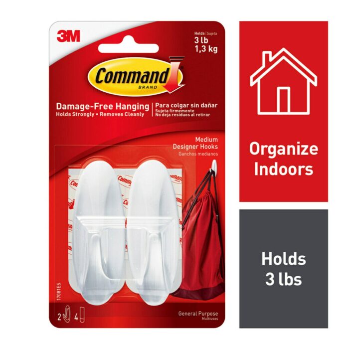 Command, Medium Designer Hooks 3 Lb White 2 Hooks 4 Strips, Case Of 6, 2 Ct - Image 1