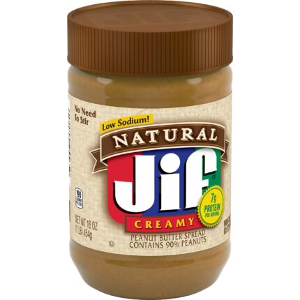 Jif, Natural Creamy Peanut Butter Spread Plastic Jar, Case Of 12, 16 Oz