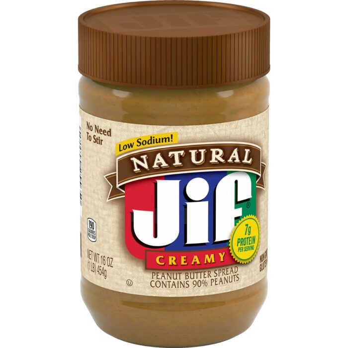 Jif, Natural Creamy Peanut Butter Spread Plastic Jar, Case Of 12, 16 Oz - Image 1