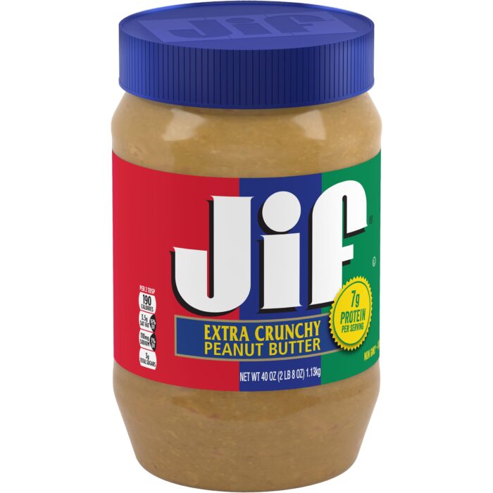 Jif, Extra Crunchy Peanut Butter Plastic Jar, Case Of 8, 40 Oz - Image 1