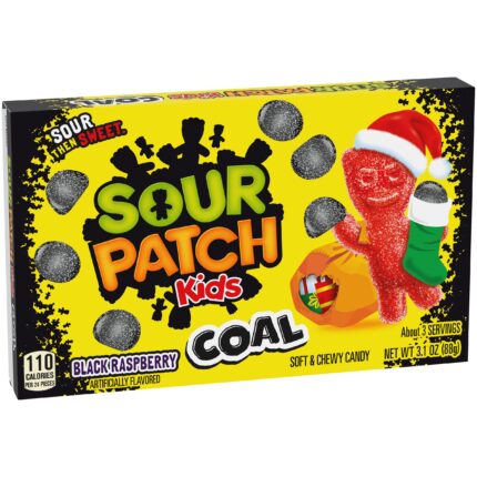 Sour Patch Kids, Coal Black Raspberry Soft & Chewy Holiday Candy, Case Of 12, 3.1 Oz