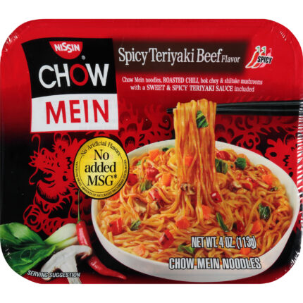 Nissin, Premium Spicy Teriyaki Beef Flavor Chow Mein Noodles Tray, Case Of 8, 4 Oz