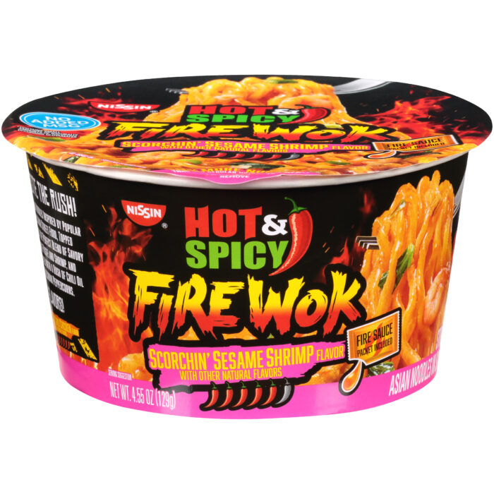 Nissin, Stir Fry Asian Noodles In Sauce Scorchin' Sesame Shrimp Flavor Hot & Spicy, Case Of 6, 4.55 Oz - Image 1