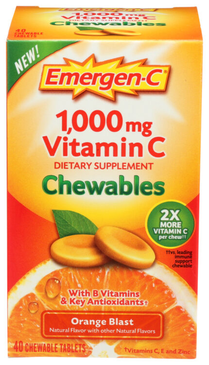 Emergen-C, Vitamin C 1000Mg Dietary Supplement Chewable Tablets Orange Blast, Case Of 3, 40 Ct
