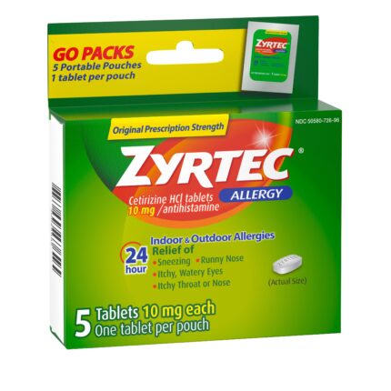 Zyrtec Allergy, Tablets Original Prescription Strength, Case Of 4, 5 Ct