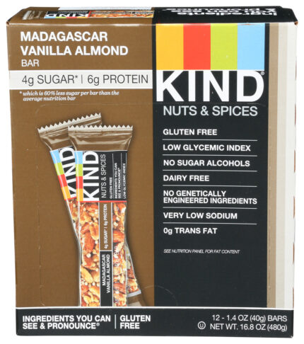 Kind, Madagascar Vanilla Almond Bars, Case Of 12, 1.4 Oz